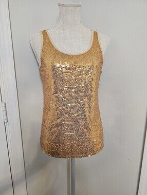 Gold Sequin Scoop Neck Tank Top